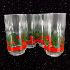 VTG Libbey Poinsettia Christmas Holly Berry Tumbler Drinking Glasses Set 4 picture