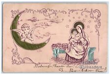 c1905 Christmas Angel Crescent Moon Religious Embossed Austria Antique Postcard picture