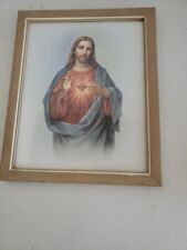 VINTAGE Unbranded 11x9 Sacred Heart Of Jesus Framed Picture Pre Owned  picture