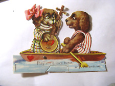 Antique Germany Mechanical Valentine's Day Card Dogs in a Boat 1930's picture