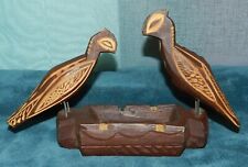 VINTAGE HAND CARVED WOOD BIRDS ON TRAY. FOLK ART PERUVIAN? MEXICO? ETHNIC picture