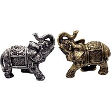 Vintage Ornate Shiny Brass & Silver Tone Asian Elephant Figurines 4