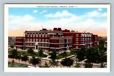 Virginia MN, High School Building, Entrance, Grounds, Minnesota Vintage Postcard picture