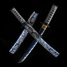 Battle Ready Tanto 9260 Spring Steel Blue Blade Japanese Short Sword Mini Katana picture