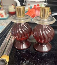 Set Of 2 Vtg Avon Candlestick Full Of  Cologne Red Bottles 5.5” W/glass Candles picture