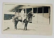 Antique RPPC Real Photo Postcard Man On Horseback In Front Of Barn Stables  picture