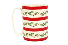 Lenox Holiday Wishing You Love Cup Mug Holly Berries & Stripes Porcelain 12 Oz picture