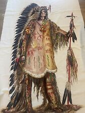 Vintage Wesco-Reltex Native American Indian Chief Art Fabric Panel 43x23 picture