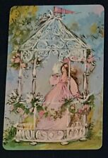 (B2H) Vintage Playing card of a lady in pink in a rotunda picture