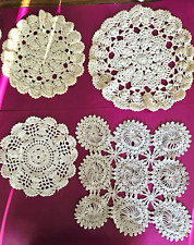 Lot of 4 Vintage Round Rosette Square Spiral Hand Crochet Crocheted Doilies picture