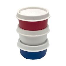 Tupperware Vintage Smidget Pill 1 oz Mini Travel Container Red white, Blue Set o picture