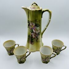 Vintage Hand Painted Nippon Floral Reproduction Chocolate Tea Pot Set & 4 Cups picture