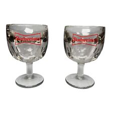 Lot Of 2 Vintage Budweiser Beer Goblets Thumb Print Red Logo Heavy Stemmed picture