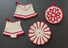 Vintage Handmade Crochet Red & White Pot Holder Lot Shorts Skirt 4”-6 3/8” picture