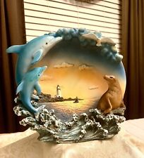 Beautiful Vintage 3D Dolphin Seal Sea Gulls Plate Sea Life At Sunset picture