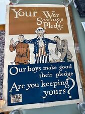 Rare c.1918 WWI poster Uncle Sam US Soldier War Savings Stamps picture