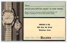 c1950's Bulova Fessler Co Watch Waterloo Iowa Advertising Vintage Postcard picture