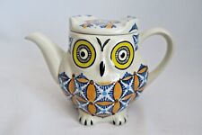 Royal Owl Teapot Boho Design Hand Painted Stoneware Collectible Pottery New  picture