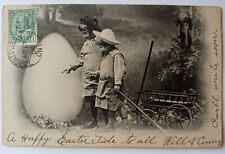 Easter Young Children Giant Egg Cart Antique Posted Postcard 1906 picture