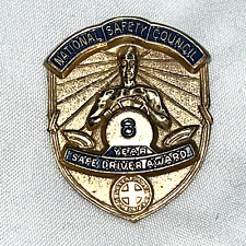 Safe Driver Award Pin Badge 8 Year National Safety Council Vintage Screw Back picture