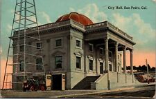 San Pedro California~Huge Tower @ City Hall~Horseless Fire Engine & Firemen 1914 picture