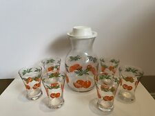 Vintage Federal Glass 7 PC Orange Juice Set-52oz Decanter w/Cap & 6 6oz Glasses picture