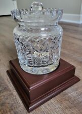 Ship NEXT Day RARE Vintage Lead Glass Candy Trinket Dish & Lid With Wooden Base picture