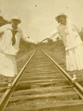 E8 Women Holding Hands Walking Train Tracks 1910-20's Gay Interest Lesbian Women picture