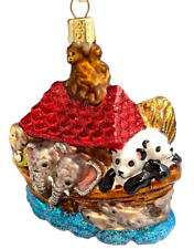 Noah’s Ark Old World Christmas Blown Glass Ornament OWC 4”x4.5” with Box picture