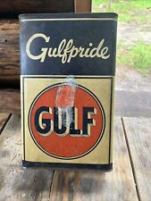Vintage 1930s era GULF GULFPRIDE MOTOR OIL Old Flat 5 qt. Tin Can picture