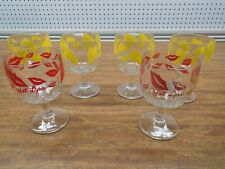 Vintage 1970's 2 RED Hot Lips & 4 YELLOW Feet Drinking Cocktail Margurit Glasses picture