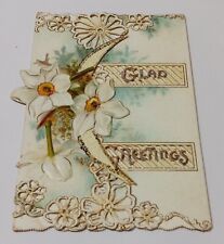 VICTORIAN ANTIQUE GLAD GREETINGS XMAS CARD FLORAL DIE CUT RAPHAEL TUCK & SONS picture
