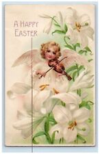 Red Oak Iowa IA Postcard Easter Angel Playing Violin Flowers Embossed 1909 picture