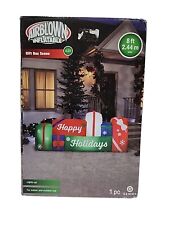 8' Gemmy Happy Holidays Gift Box  Scene Airblown Lights Christmas Inflatable  picture