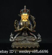 Tibet Copper Bronze Four-arms Kwan-yin Avalokitesvara Bodhisattva Buddha Statue picture