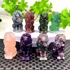 1pc Natural Mix Quartz Carved Polished Crystal Lion Skull Reiki Gem Gift Decor picture