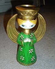 Dickson Japan Christmas Angel Candle Holder Green Paper Mache Byzantine EUC VTG picture