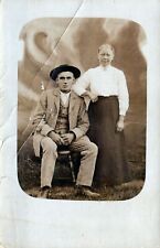 Handsome Couple Posed Vintage Dress And Suit Stool Real Photo Vintage Postcard picture
