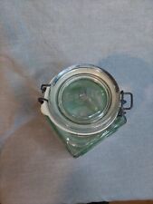 Vintage Italian? Hermetic Lantern Shaped Glass Canister, Sea Green With Lid Rare picture