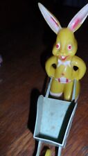 Vintage Rosbro Hard plastic Easter Bunny pushing Wheelbarrow - Candy container picture