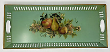 Vintage Toleware Tray Green Painted Fruit Long Rectangular 21.75 x 9.5