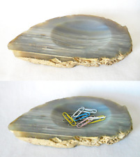 POLISHED AGATE PAPERWEIGHT TRINKET DISH Green Gray  8
