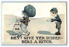 c1910's Boy And Girl Big Bonnet Purse Bag Pajamas Posted Antique Postcard picture