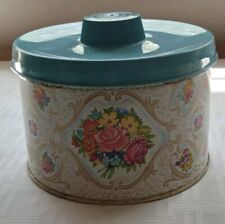 Vintage Mrs Lelands Old Fashioned Candy Tin Blue LID Cloraful Floral Design picture