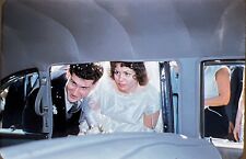 VTG 1950s Red Border Kodachrome Slide Pretty BRIDE & GROOM peek in LIMO Wedding picture