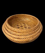 Vintage Handcrafted Woven Wicker Rattan Set of 4 Nesting Bread Decor Baskets  picture