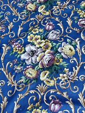 Purple Roses on Periwinkle Victorian Floral Bouquets Barkcloth Vintage Fabric picture