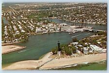 Pompano Beach Florida FL Postcard Hillsboro Lighthouse Inlet Aerial View c1973 picture