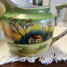Vintage Trico Nagoya Japan Hand Painted Tea Pot With Lid And Creamer Pitcher picture