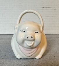 Ceramic Vintage Happy Pig Basket/planter White Pink Bandanna As Is picture
